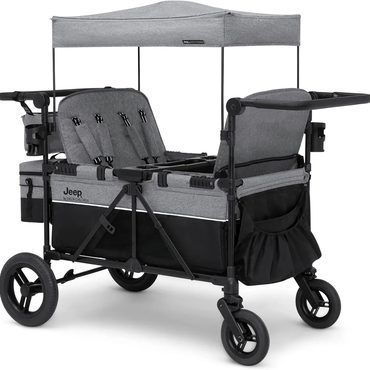 Revolutionary Prime Select Jeep Wrangler Deluxe 4 Seater Stroller Wagon by Delta Children - Premium Quad Stroller Wagon for 4 Kids Practical