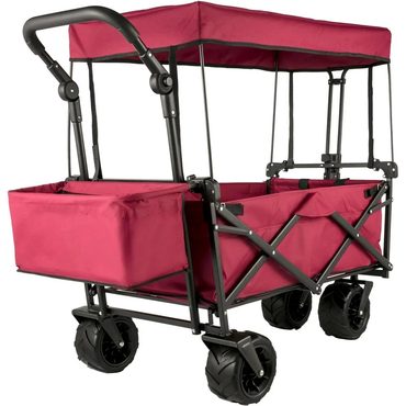 Premium Smart Pick Red Collapsible Wagon Cart with Canopy, 360° Wheels, Adjustable Handles, 220 lbs Capacity for Beach & Garden Value