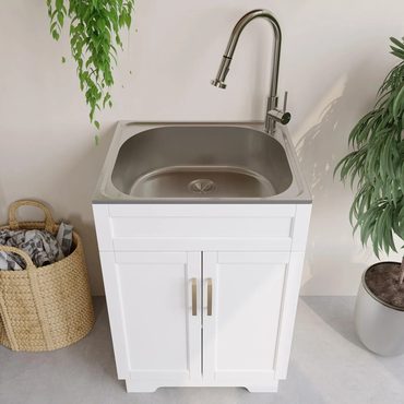 Limited Simple Goods Laundry Sink Cabinet with Stainless Steel Sink and Pull-Down Faucet Utility Sink for Laundry Universal