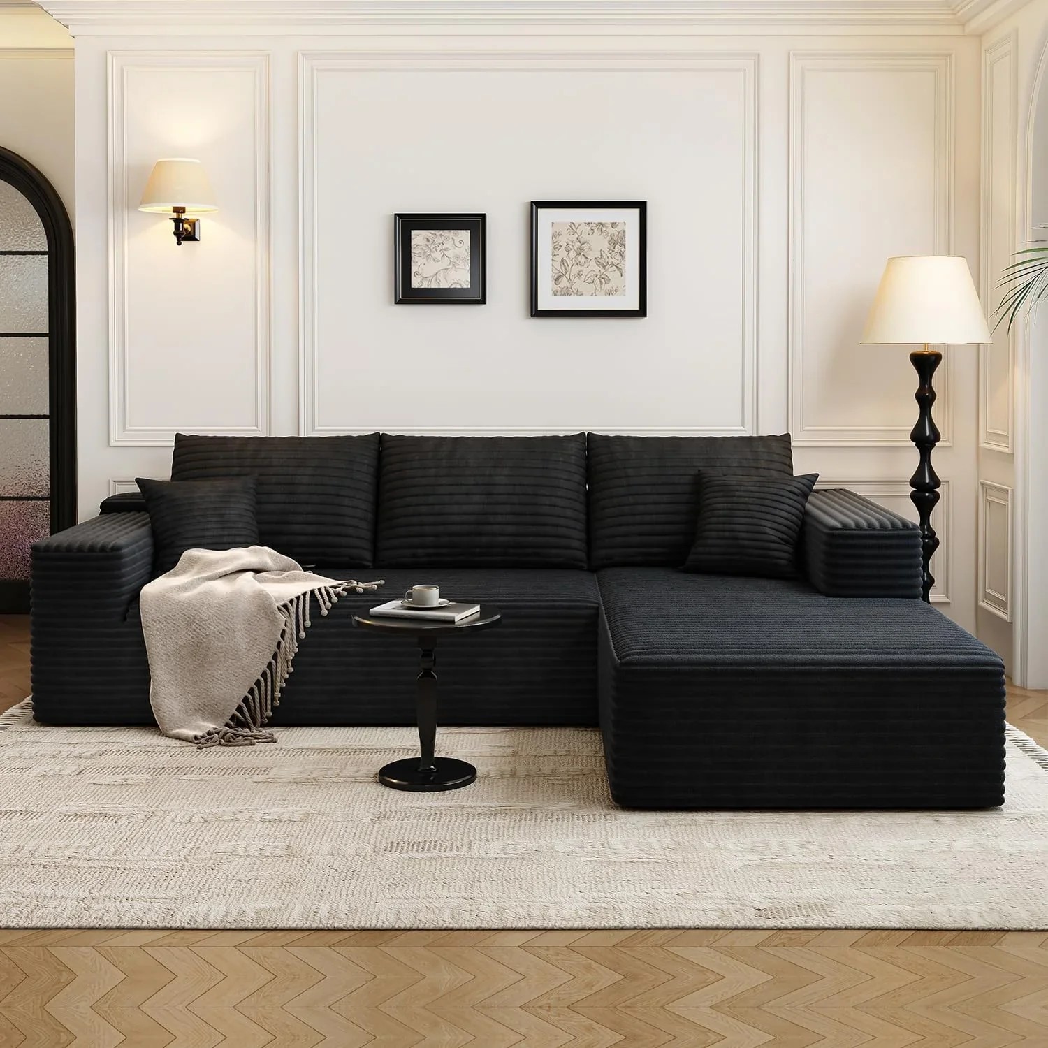 Durable Smart Pick 5" Cloud Modular Sectional Sofa L-Shape Chaise Deep Seat Black Left Facing Reliable
