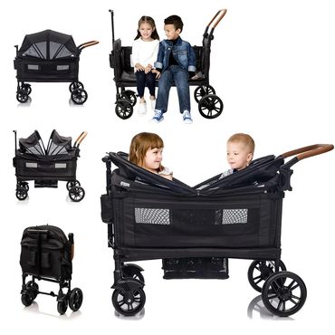 Annual Basic Line Wagon Stroller for 2 Kids & Cargo Push-Pull Double Wagon Lightweight Folding Grey Budget