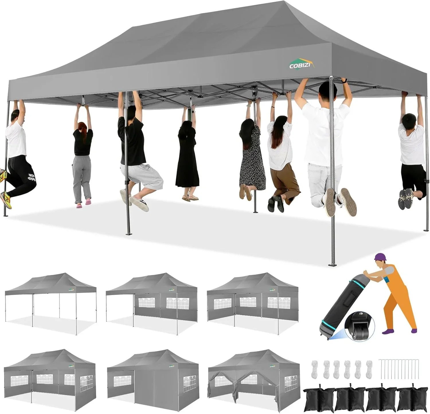 In Stock Pure Value COBIZI 10x20 Heavy Duty Pop up Canopy Tent with 6 Sidewalls Black Functional