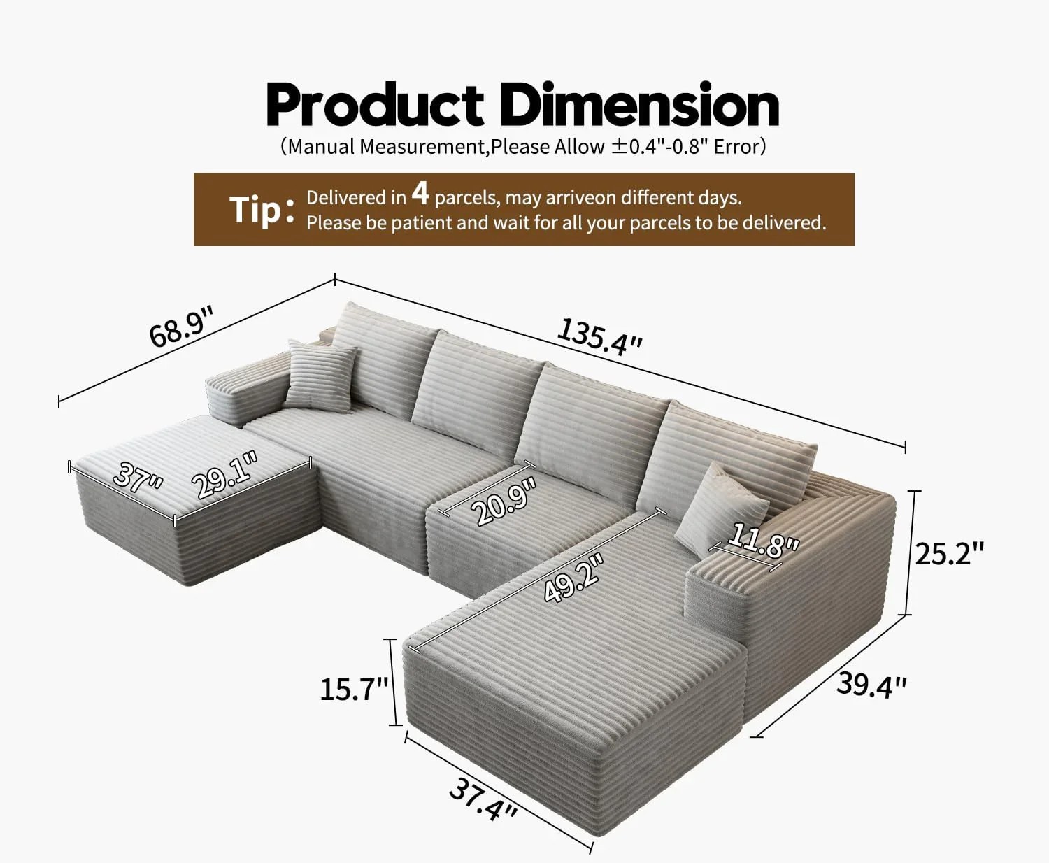 Durable Smart Pick 5" Cloud Modular Sectional Sofa L-Shape Chaise Deep Seat Black Left Facing Reliable