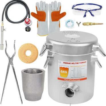 Limited Clear Choice Propane Melting Furnace Kit 6kg Graphite Crucible 2372F Steel Barrel Goggles Gloves Functional