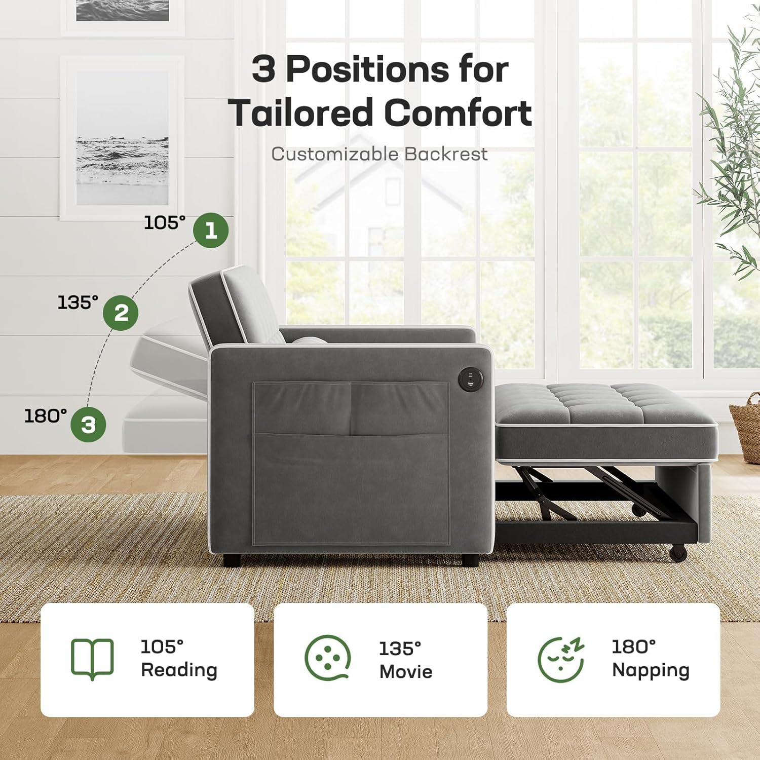 Annual Basic Line Sofa Bed 3-in-1 Convertible Sleeper Sofa Enhanced