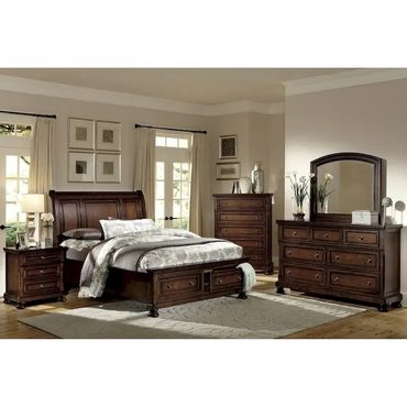 Brand New Fresh Find Master Bedroom Set 5pc Classic Brown Cherry Finish Platform Storage Bed Improved