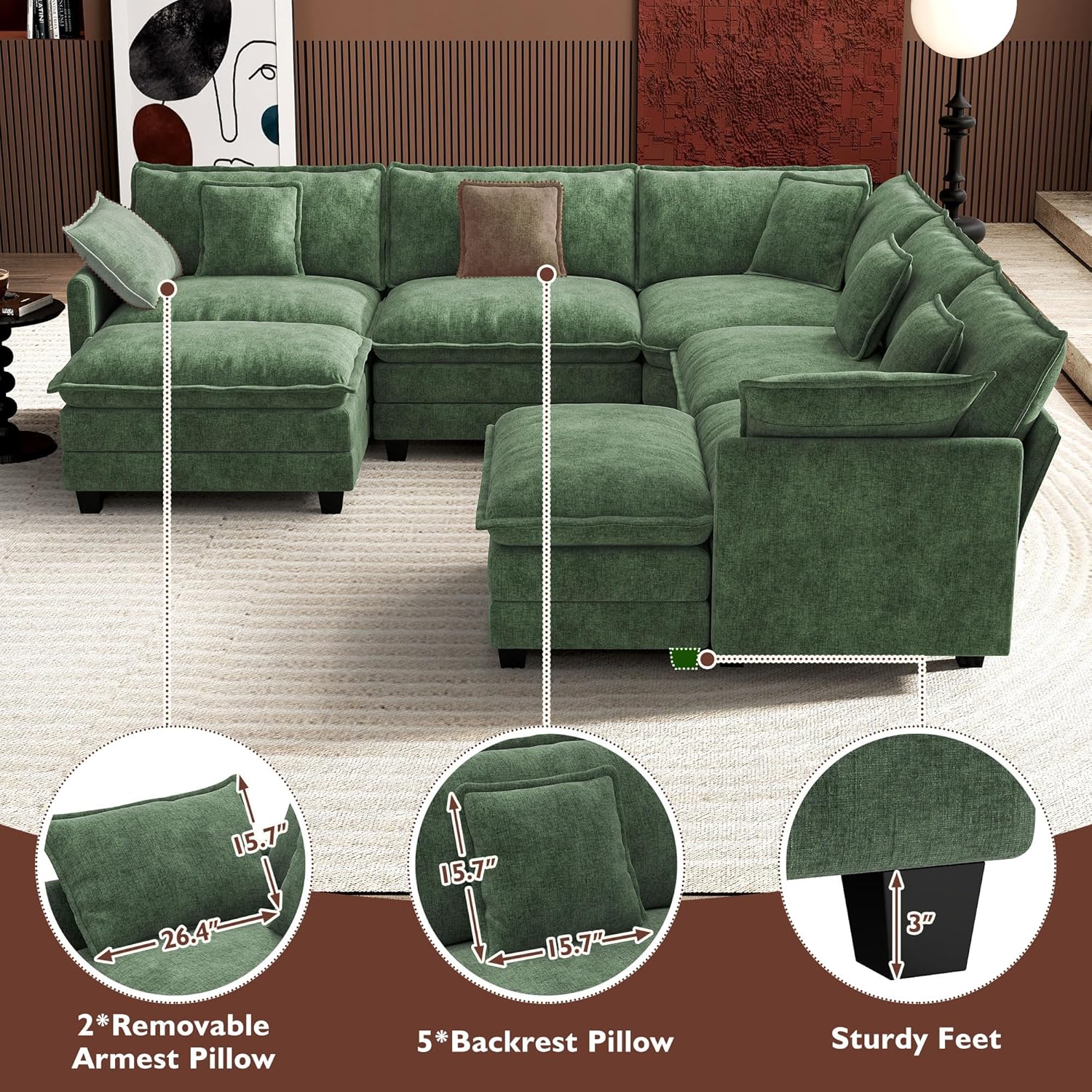 Premium Fresh Find Ihanherry 146" U-Shaped Modern Sofa Modular Sectional Cloud Couch Grey Practical