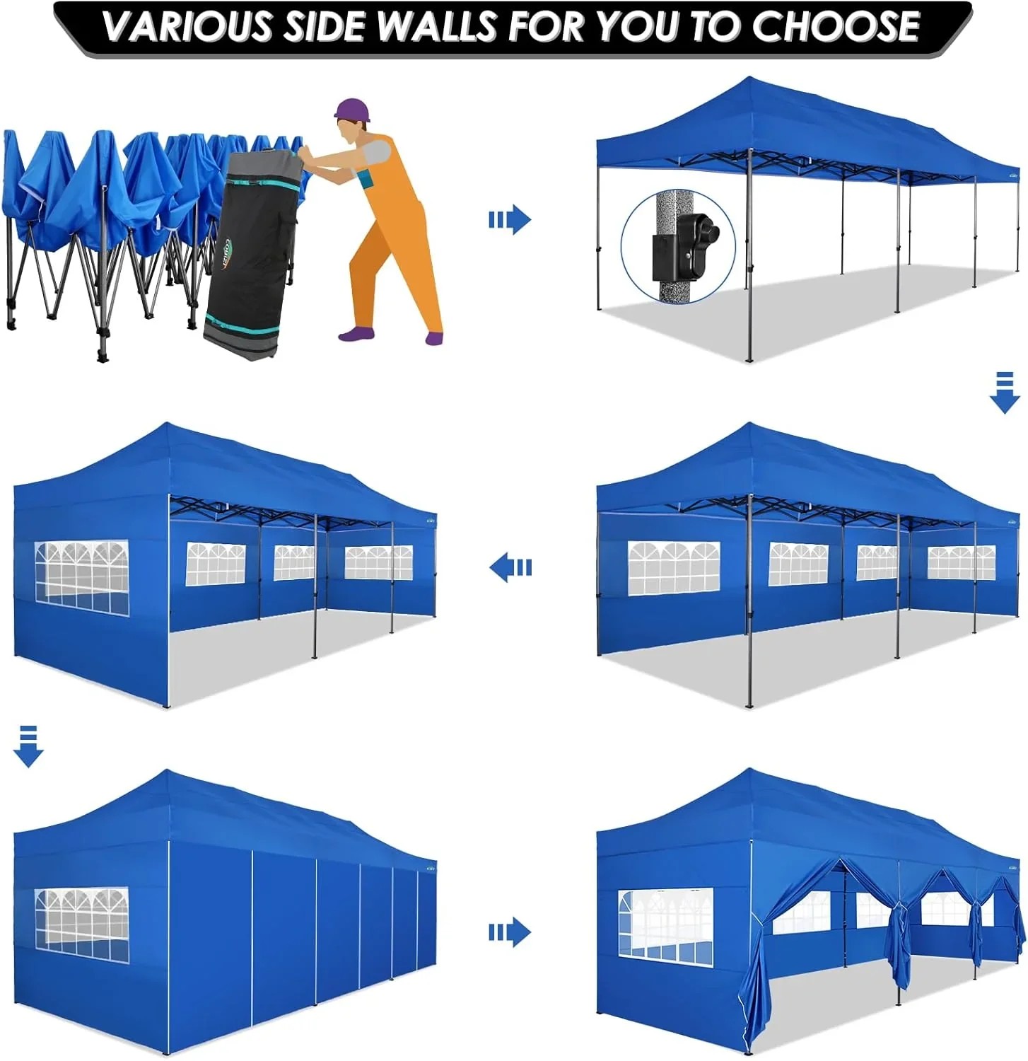 In Stock Pure Value COBIZI 10x20 Heavy Duty Pop up Canopy Tent with 6 Sidewalls Black Functional