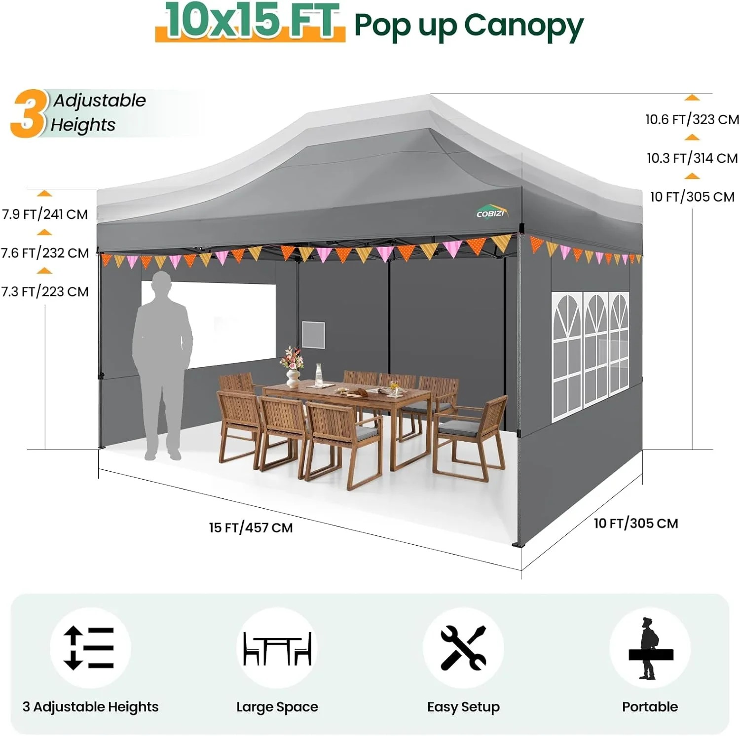 In Stock Pure Value COBIZI 10x20 Heavy Duty Pop up Canopy Tent with 6 Sidewalls Black Functional