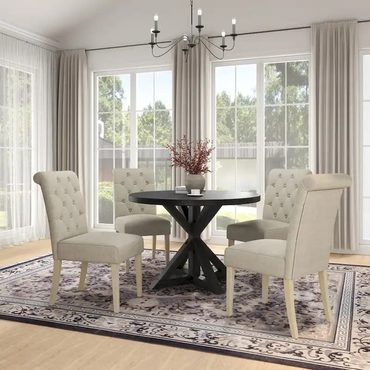 Limited Pure Value 5 Piece Dining Table Set Wooden Kitchen Round Table 4 Tufted Chairs Universal