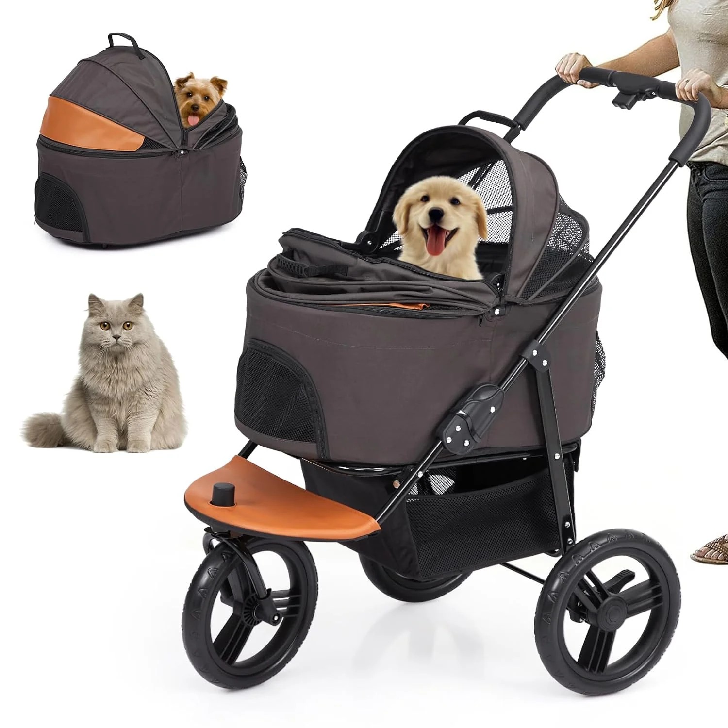 Limited Standard Goods Dog Stroller for Large Pet Jogger Folding Cart 4 Wheel Storage Grey Orange Reliable