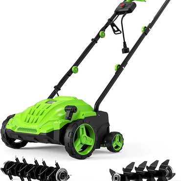 In Season Fresh Find SWIPESMITH 13-Inch 12 Amp Electric Dethatcher Scarifier with Foldable Handle, 2-in-1 Lawn Dethatcher Modern