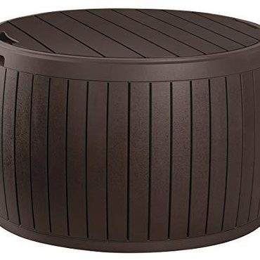 Premium Pure Value Keter Circa 37 Gallon Round Deck Box, Patio Table for Outdoor Cushion Storage, Brown Sensible