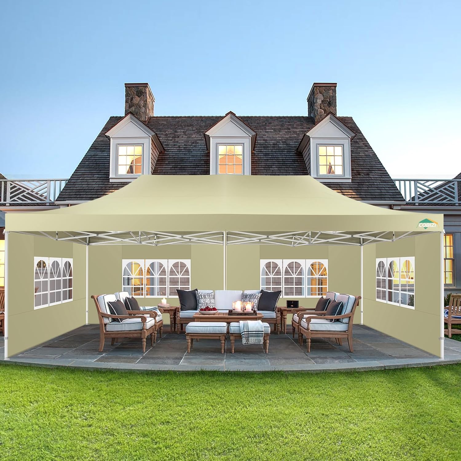 In Stock Pure Value COBIZI 10x20 Heavy Duty Pop up Canopy Tent with 6 Sidewalls Black Functional
