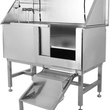 Select True Basics 50" Dog Wash Bathtub, Stainless Steel Dog Grooming Tub with Ramp, Faucet, Right Door Practical