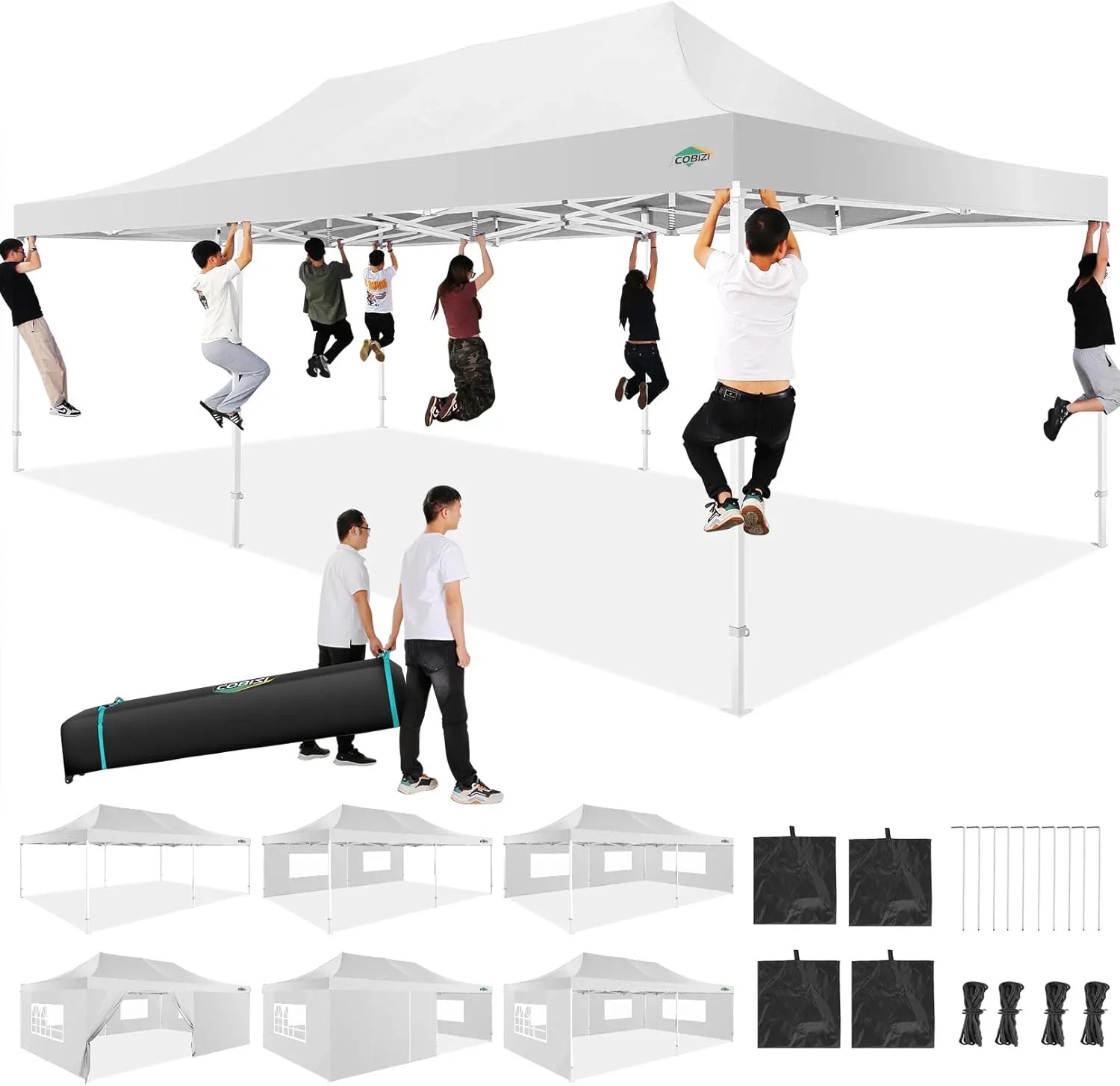 In Stock Pure Value COBIZI 10x20 Heavy Duty Pop up Canopy Tent with 6 Sidewalls Black Functional