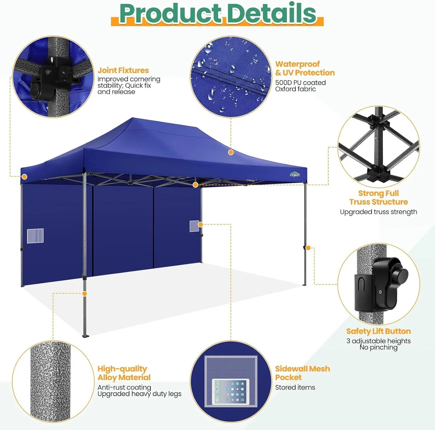 In Stock Pure Value COBIZI 10x20 Heavy Duty Pop up Canopy Tent with 6 Sidewalls Black Functional