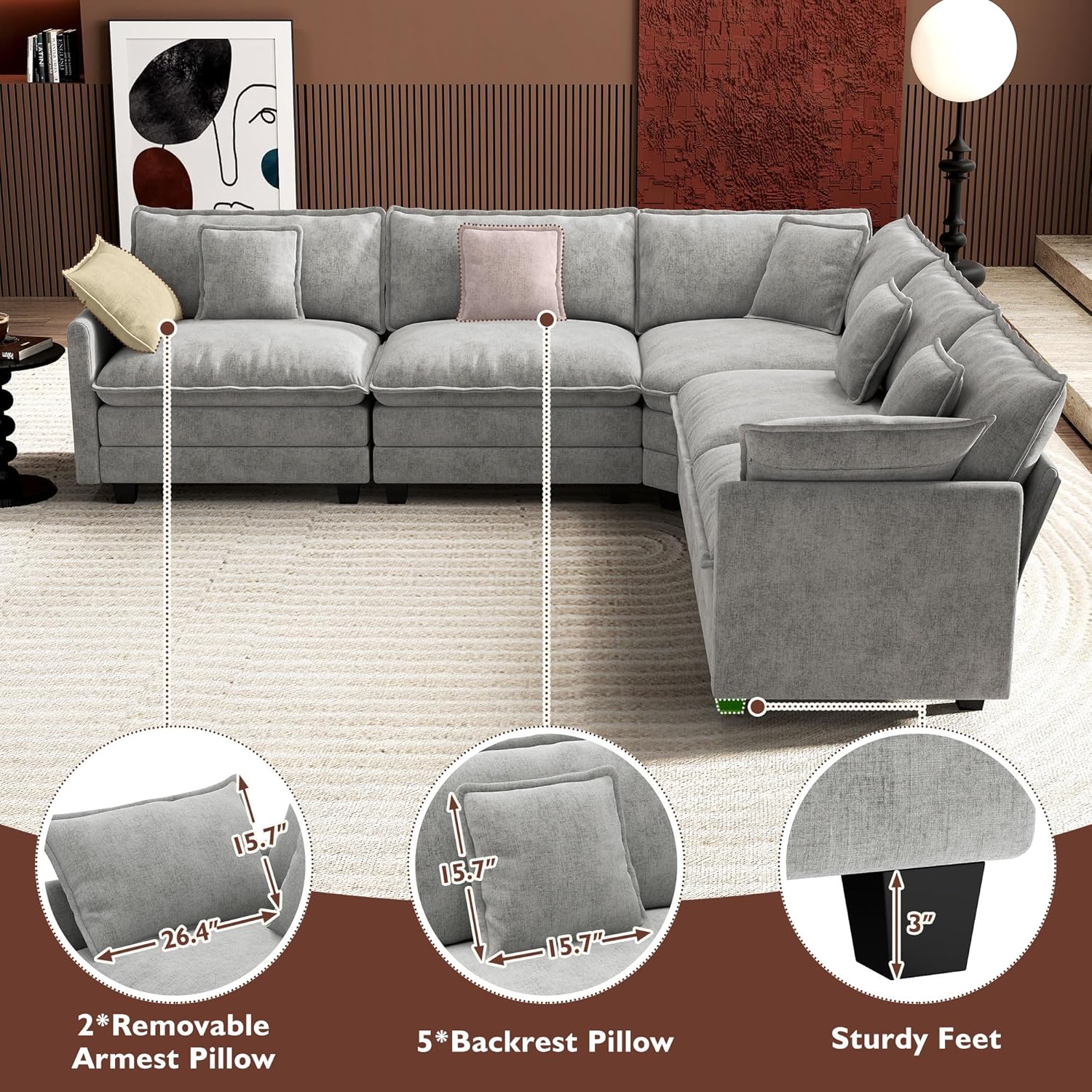 Premium Fresh Find Ihanherry 146" U-Shaped Modern Sofa Modular Sectional Cloud Couch Grey Practical