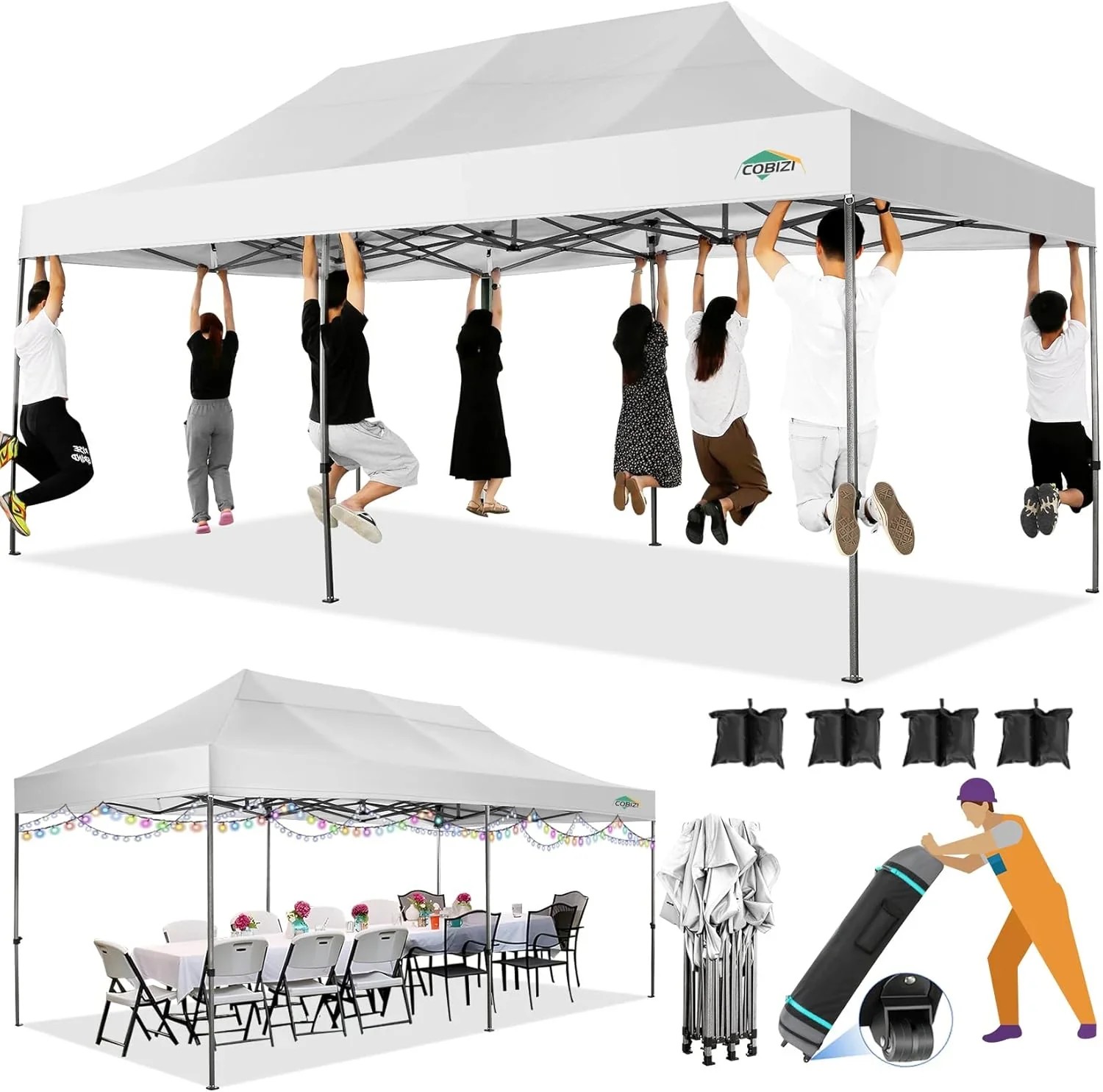 In Stock Pure Value COBIZI 10x20 Heavy Duty Pop up Canopy Tent with 6 Sidewalls Black Functional