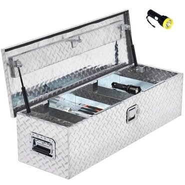 New 2026 Pure Value 48 Inch Diamond Plate Truck Bed Tool Box with Shelf Silver Sound