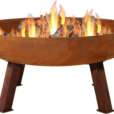 Classic Simple Goods 34-Inch Rustic Cast Iron Outdoor Raised Fire Pit Bowl with Handles - Oxidized Finish Modern