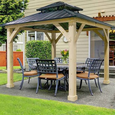 Premium Direct Source 10 X 10 Ft Outdoor Patio Hardtop Gazebo Wood Frame 2 Tier Metal Roof All Weather Fine