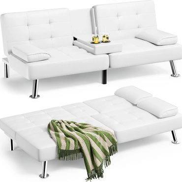 Essential Basic Line Homall Futon Sofa Bed Leather Futon Couch Removable Armrests Adjustable Recliner Sleeper Black Value