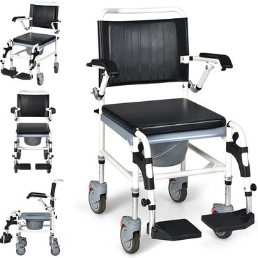 Advanced Open Market 4 In 1 Bedside Commode Chair Shower Wheelchair Detachable Bucket Padded Mobile Toilet Chair Value