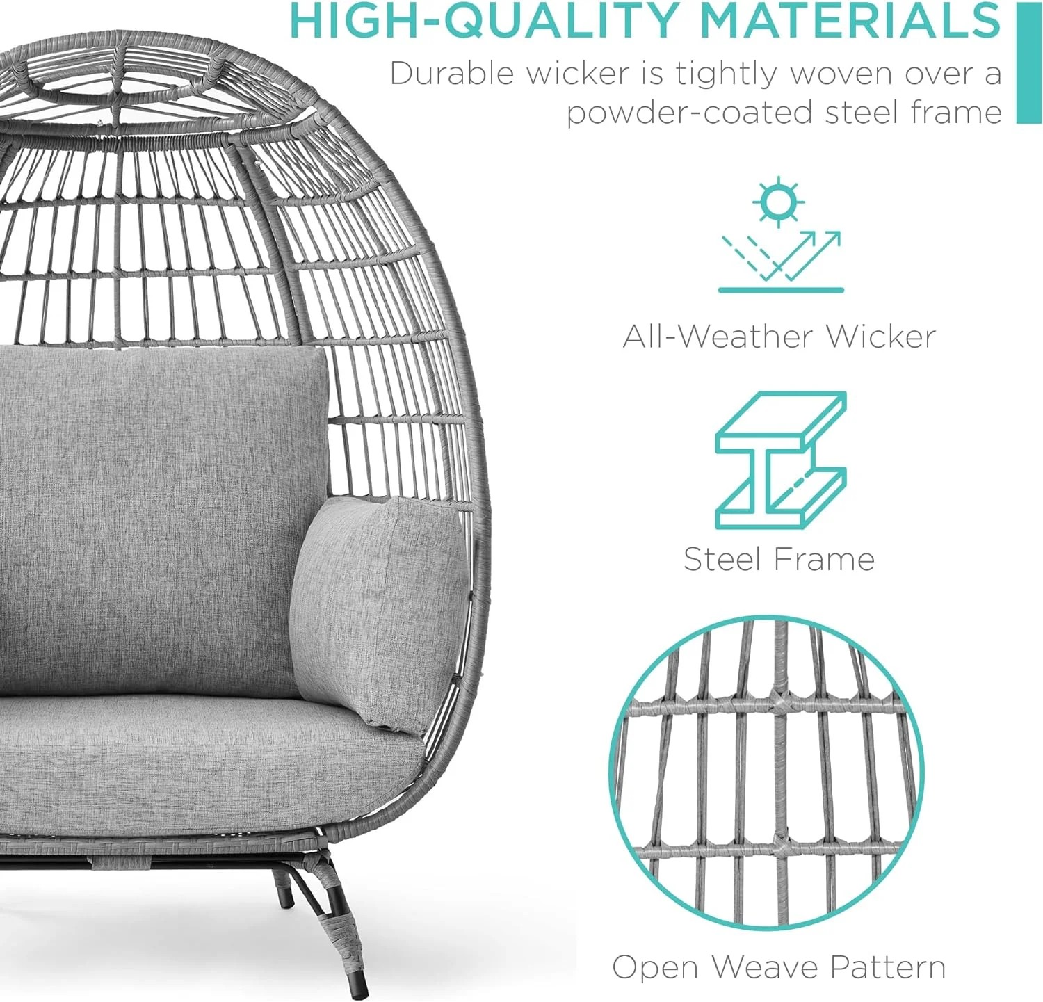 Durable Fresh Find Best Choice Products Wicker Egg Chair Oversized Indoor Outdoor Lounger Ivory Distinctive