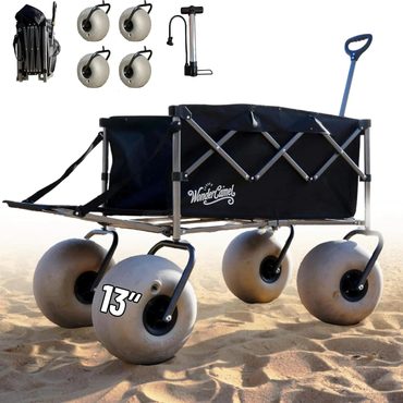 Durable True Basics Beach Wagon with 13" Balloon Wheels, Collapsible, All-Terrain, 185L Sensible