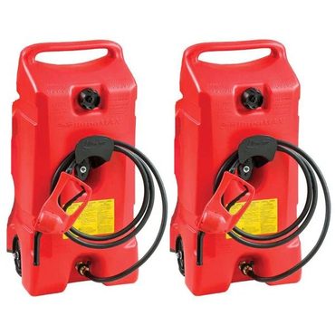 Essential True Basics 14 Gallon Portable Gas Fuel Tank with Pump, 2 Pack, Red Enhanced