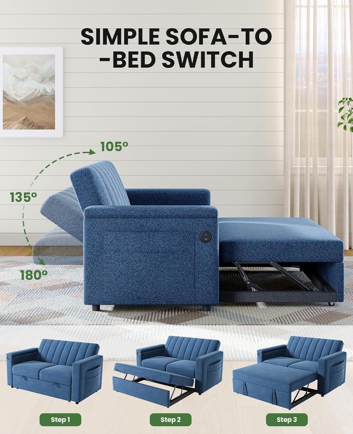 Annual Basic Line Sofa Bed 3-in-1 Convertible Sleeper Sofa Enhanced