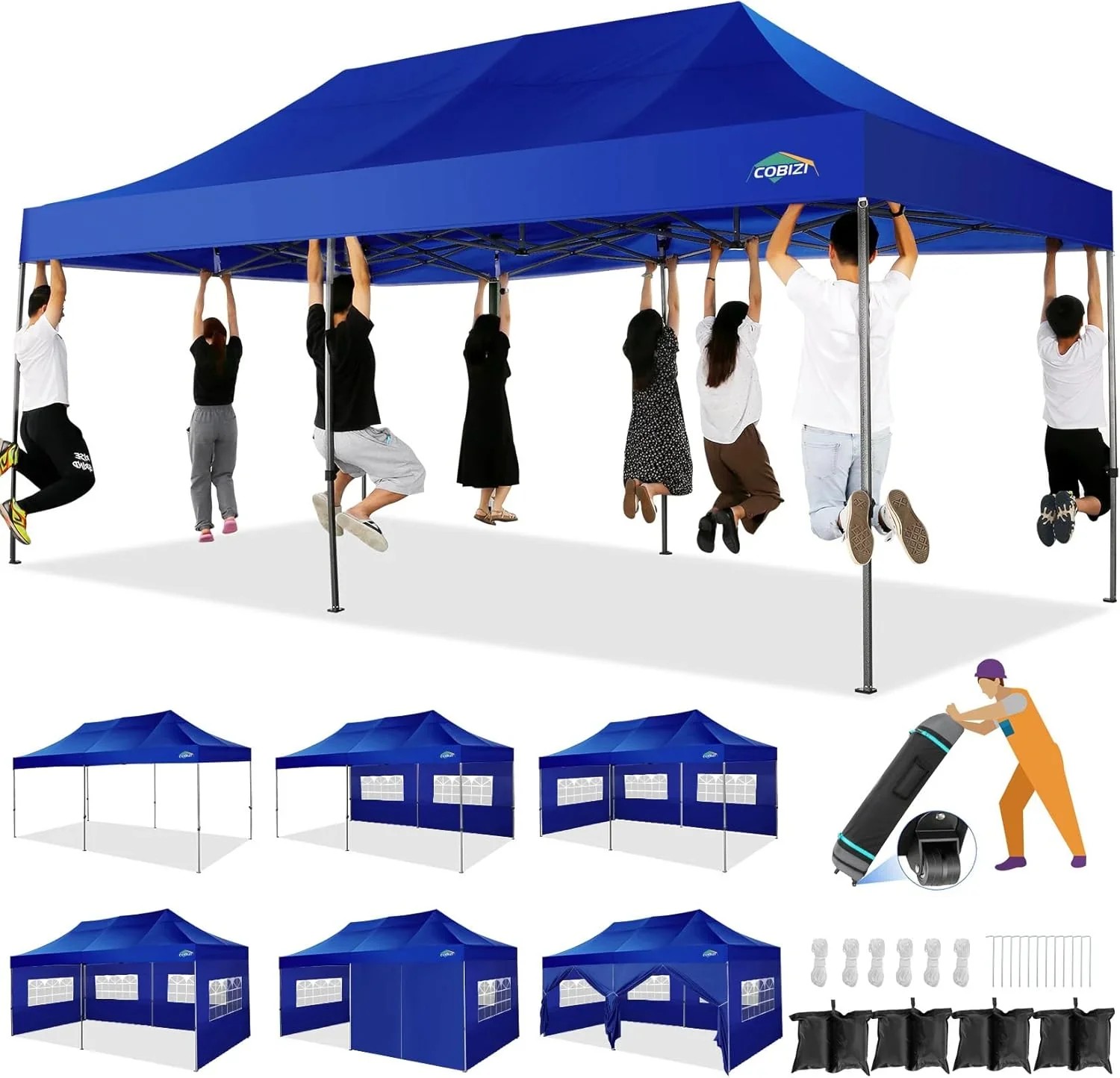 In Stock Pure Value COBIZI 10x20 Heavy Duty Pop up Canopy Tent with 6 Sidewalls Black Functional