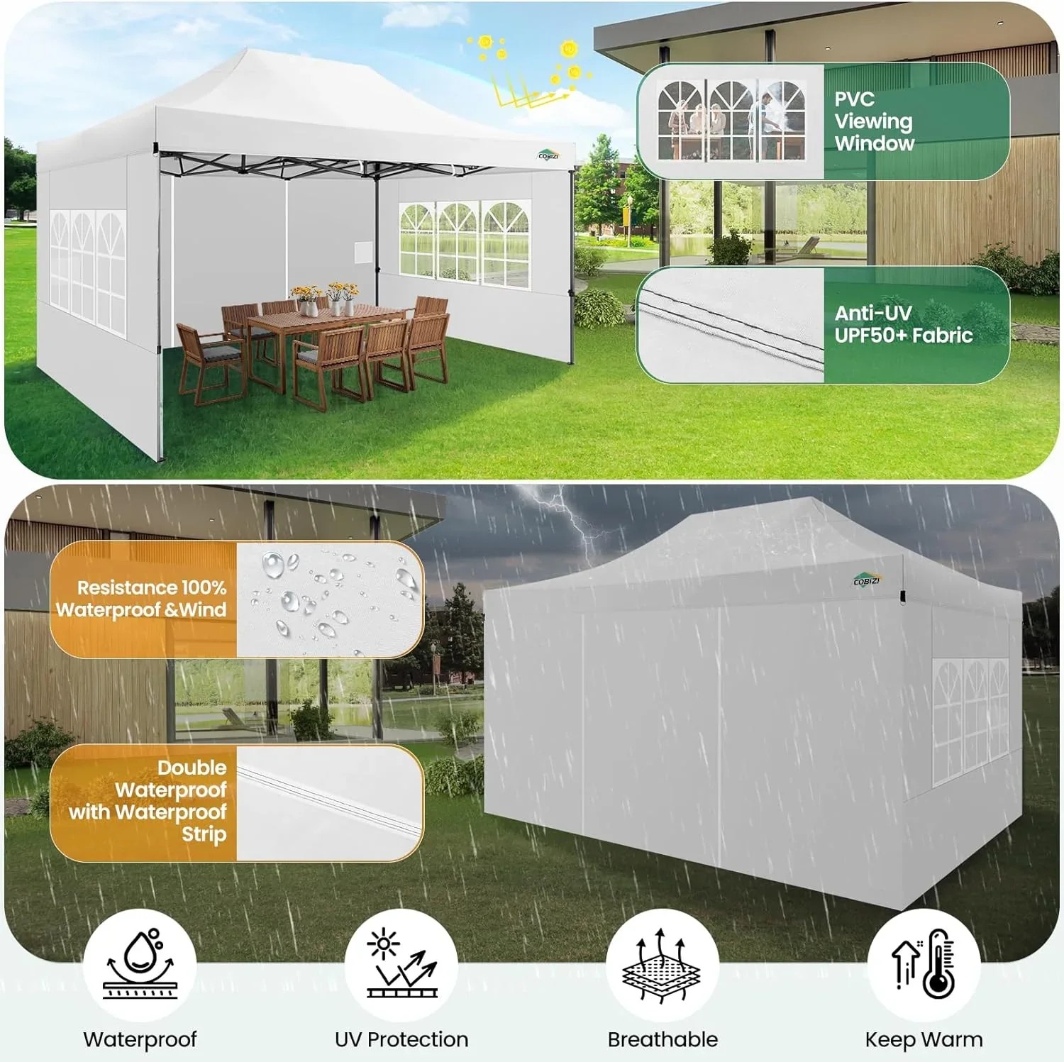 In Stock Pure Value COBIZI 10x20 Heavy Duty Pop up Canopy Tent with 6 Sidewalls Black Functional