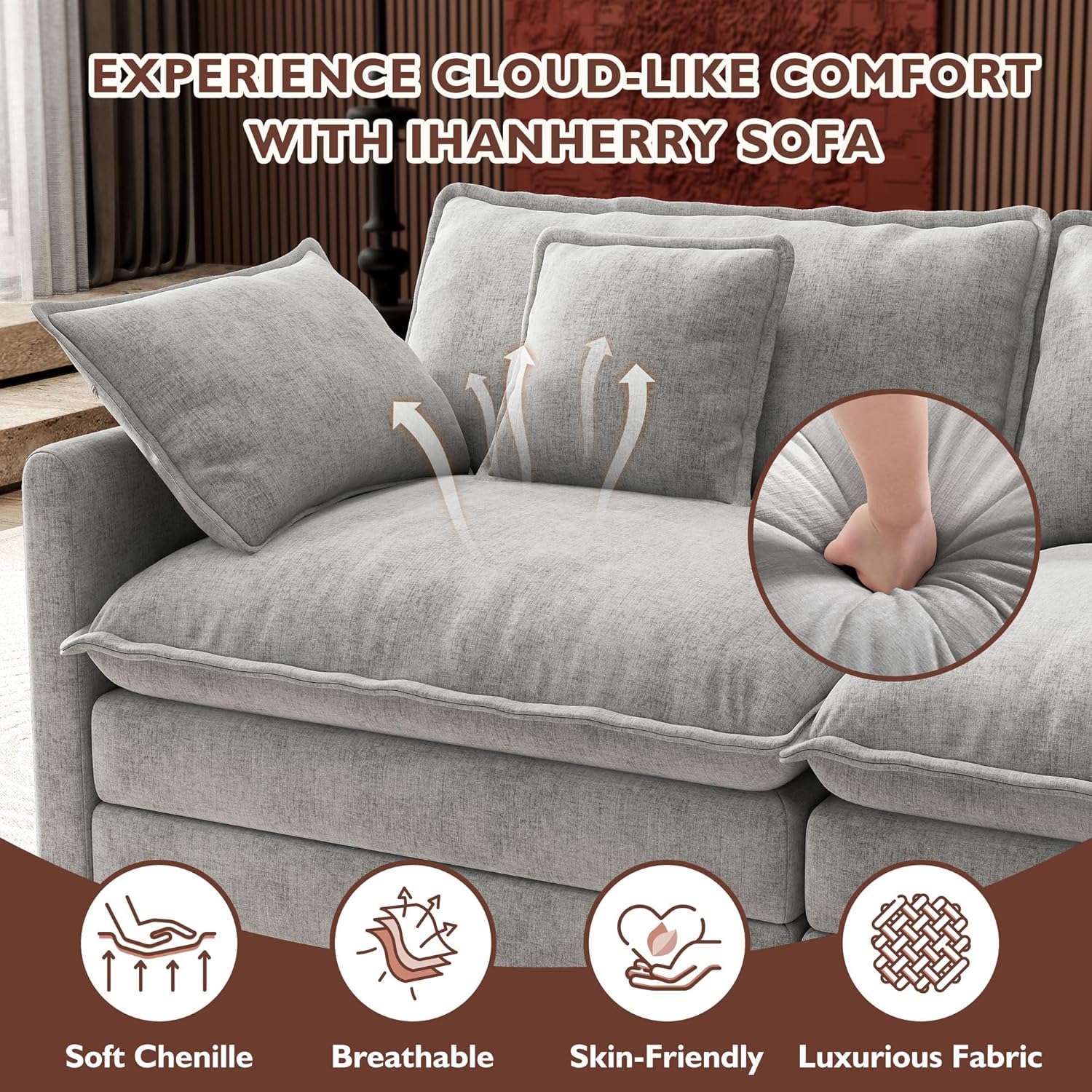 Premium Fresh Find Ihanherry 146" U-Shaped Modern Sofa Modular Sectional Cloud Couch Grey Practical