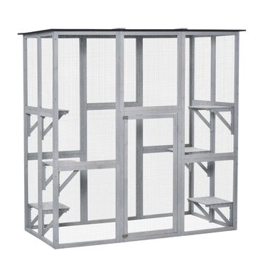Revolutionary Basic Line PawHut Wooden Catio Enclosure with Weather Protection, 6 Platforms, Outdoor, Large, 71" x 38.5" x 71" Everyday