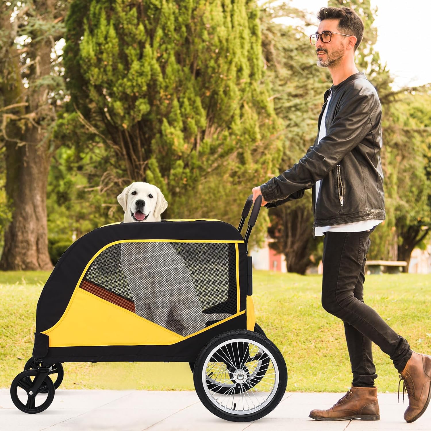 Limited Standard Goods Dog Stroller for Large Pet Jogger Folding Cart 4 Wheel Storage Grey Orange Reliable