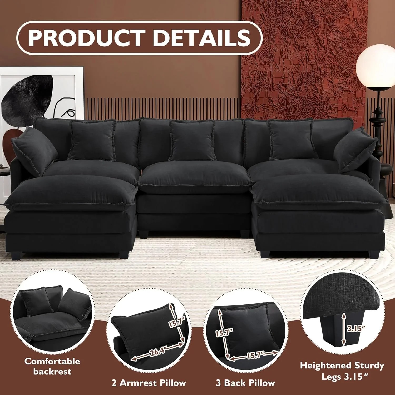 Premium Fresh Find Ihanherry 146" U-Shaped Modern Sofa Modular Sectional Cloud Couch Grey Practical