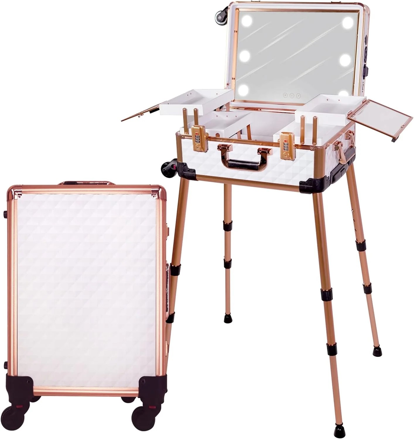 Limited Everyday Co Medium Makeup Train Case Code Lock Lighted Mirror Speaker Travel Cosmetic Rose Gold Practical
