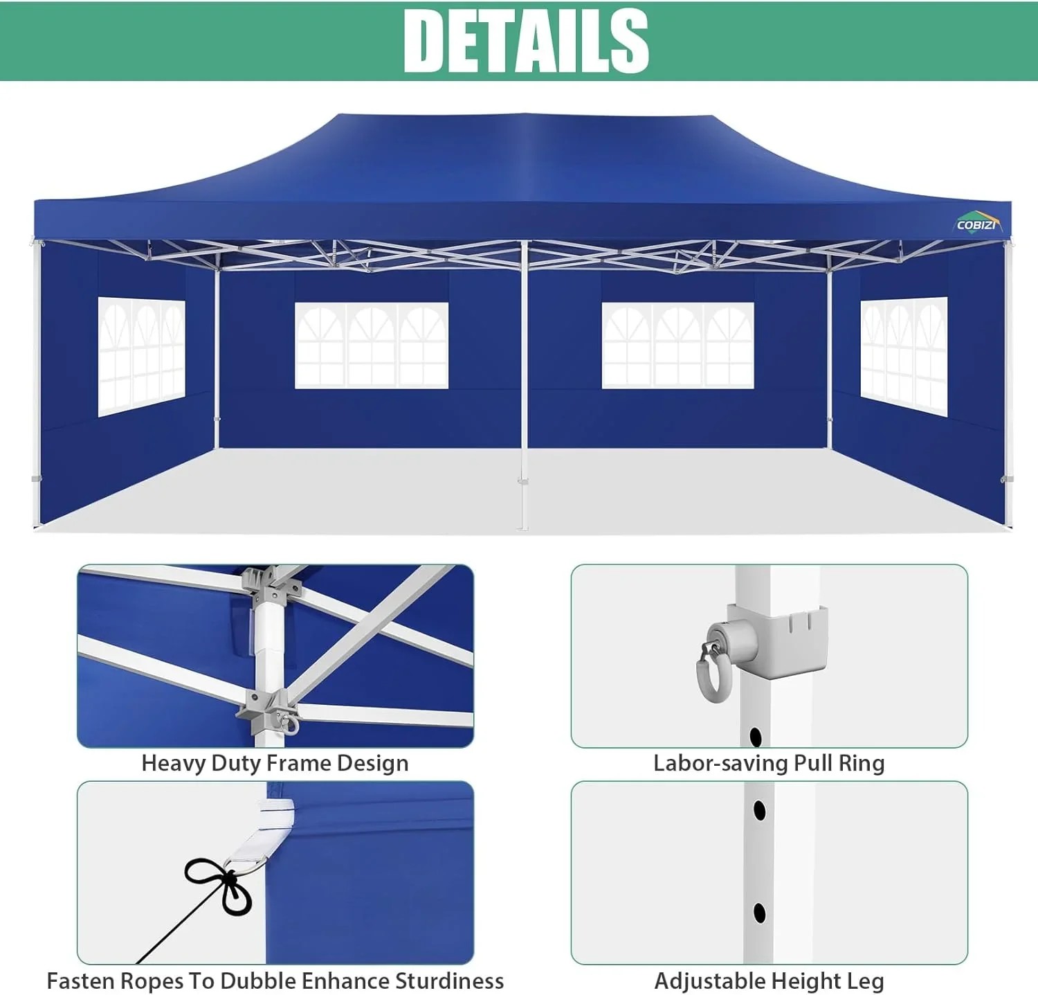 In Stock Pure Value COBIZI 10x20 Heavy Duty Pop up Canopy Tent with 6 Sidewalls Black Functional