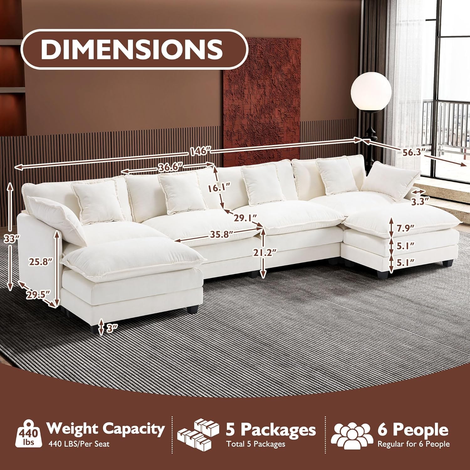 Premium Fresh Find Ihanherry 146" U-Shaped Modern Sofa Modular Sectional Cloud Couch Grey Practical