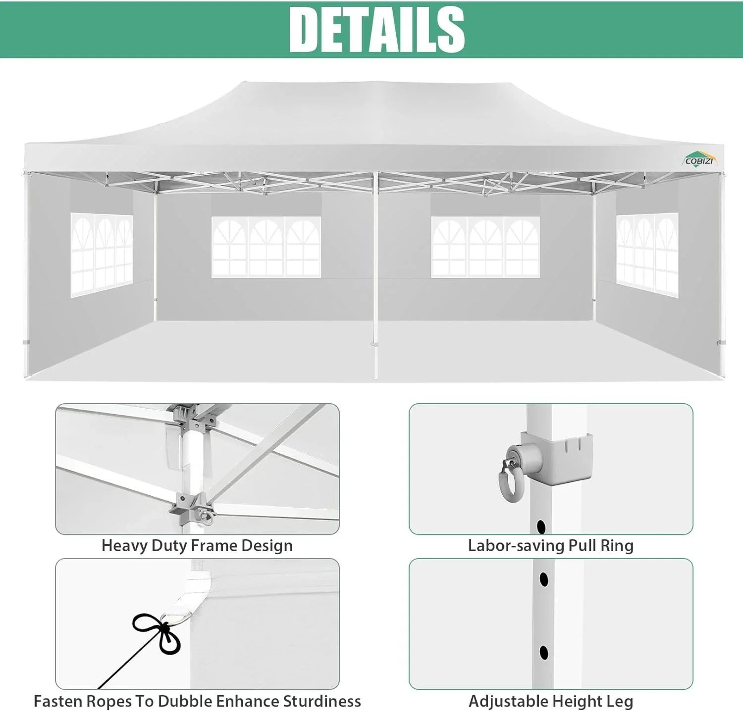 In Stock Pure Value COBIZI 10x20 Heavy Duty Pop up Canopy Tent with 6 Sidewalls Black Functional