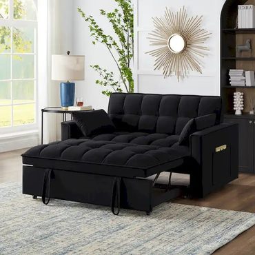 Select Fresh Find 4-in-1 Pull-Out Sleeper Sofa Bed Loveseat Velvet Convertible Couch Reclining Black Universal