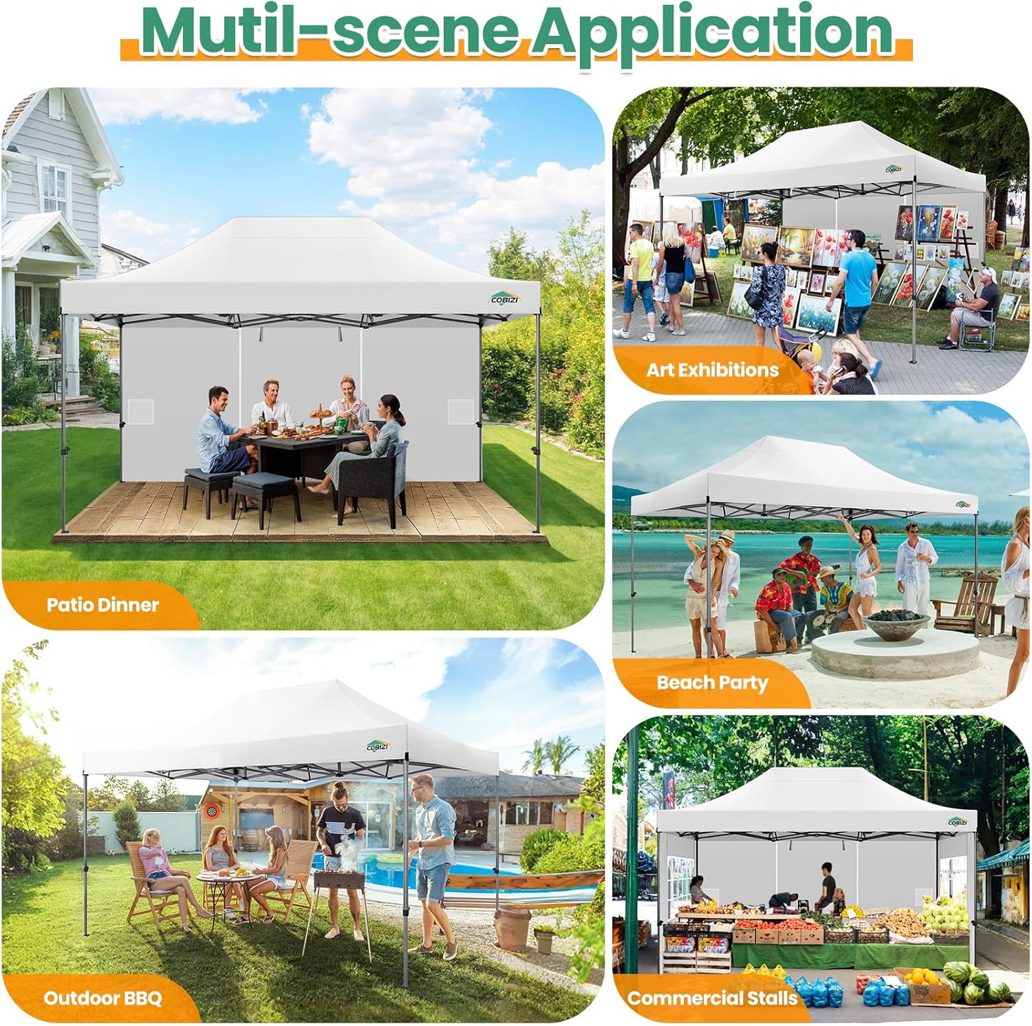 In Stock Pure Value COBIZI 10x20 Heavy Duty Pop up Canopy Tent with 6 Sidewalls Black Functional