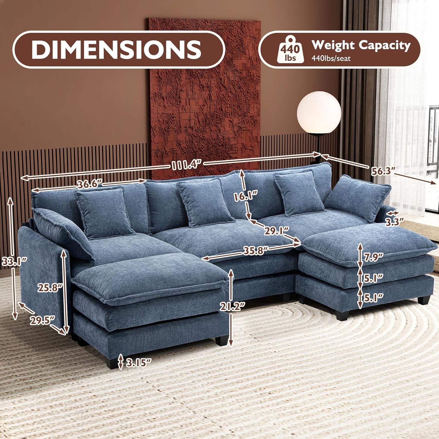 Premium Fresh Find Ihanherry 146" U-Shaped Modern Sofa Modular Sectional Cloud Couch Grey Practical
