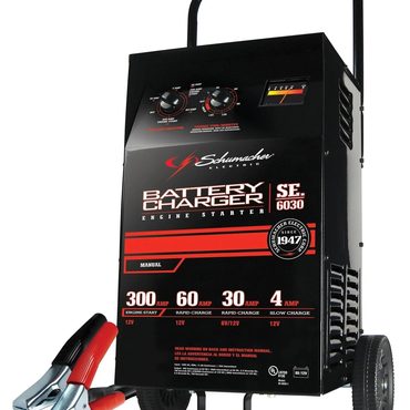 Essential True Basics Schumacher Electric Wheeled Battery Charger and Engine Starter SC1446 2-in-1 Manual Timer 300 Crank Amps 6V 12V Sound