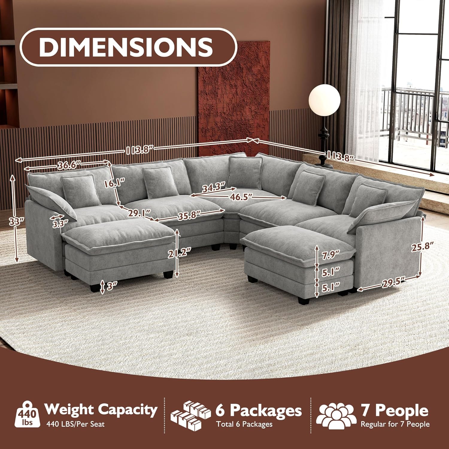 Premium Fresh Find Ihanherry 146" U-Shaped Modern Sofa Modular Sectional Cloud Couch Grey Practical