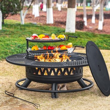 2026 Debut Clear Choice 47 Inch Fire Pit with 2 Grills, Outdoor Extra Large Wood Burning Fireplace, 3-in-1 Round Table Original