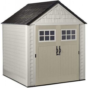 Genuine Open Market Rubbermaid 7x7 Ft Weather Resistant Resin Outdoor Storage Shed with Windows, Sand Practical