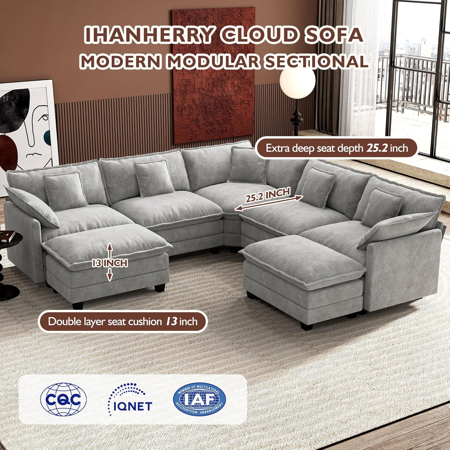 Premium Fresh Find Ihanherry 146" U-Shaped Modern Sofa Modular Sectional Cloud Couch Grey Practical